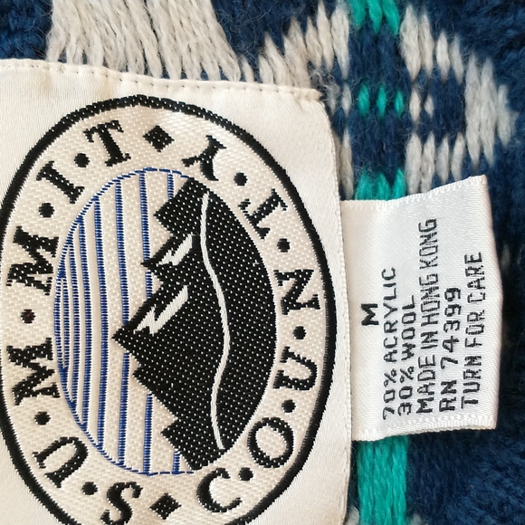 Vintage sweater wool blend crew neck navy blue white snow ski pattern size M - Picture 7 of 7